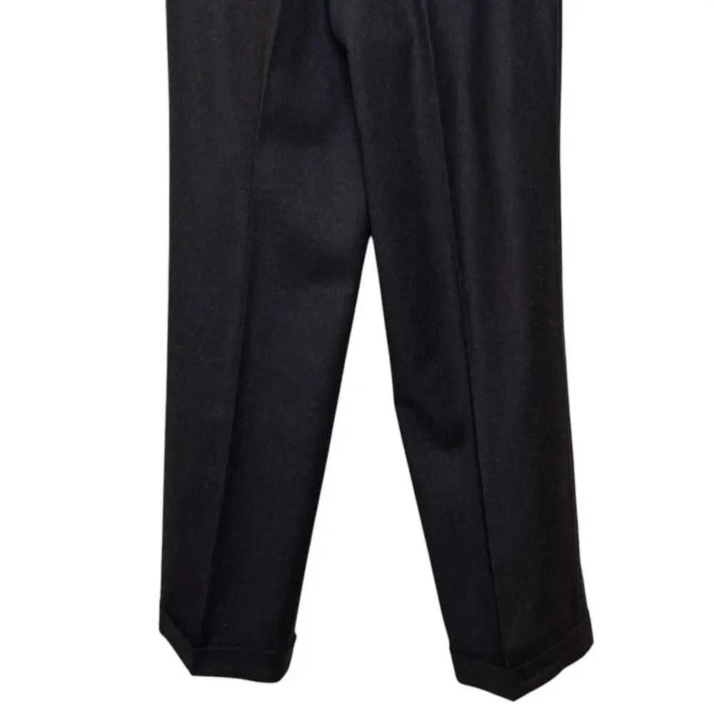 Vtg Saks Fifth Avenue Made in Italy 100% Wool Dark Gray US 10 Trousers Pants
